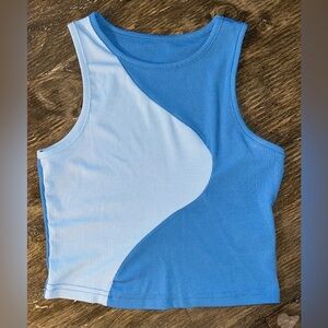 Color Block Ribbed Knit Tank Top Size Small  Light Blue/Azure Blue Combo. NWOT